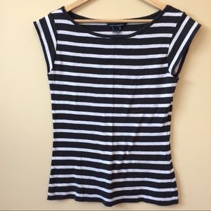 French Connection Boatneck Tee-gray & white stripe